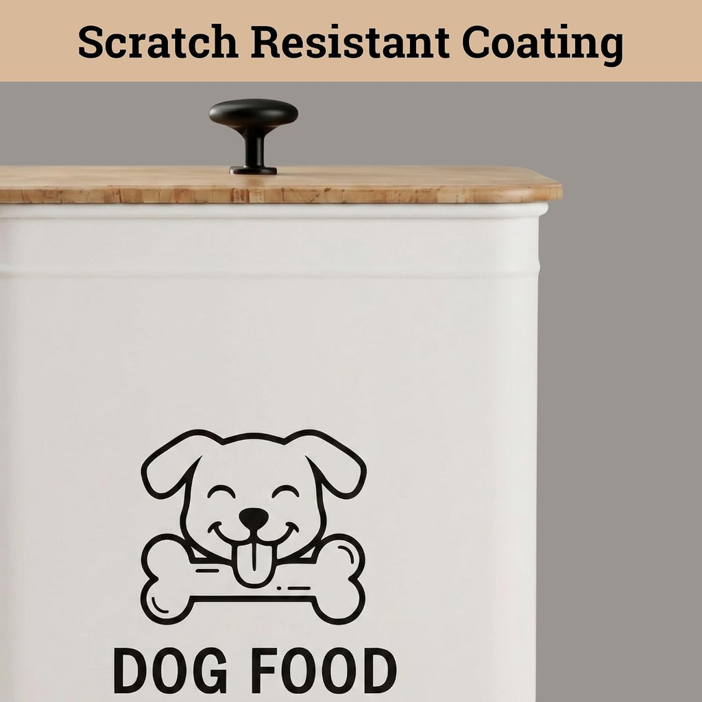 Metal Dog Food Container 5-7lb, 25 Cup w/ Airtight Bamboo Lid, Metal Handle | Pet Jar For Dogs up to 50lbs, Airtight Bamboo Lid, Sturdy Comfortable Metal Handle, Powder Coated Iron, Kibble Storage Bin