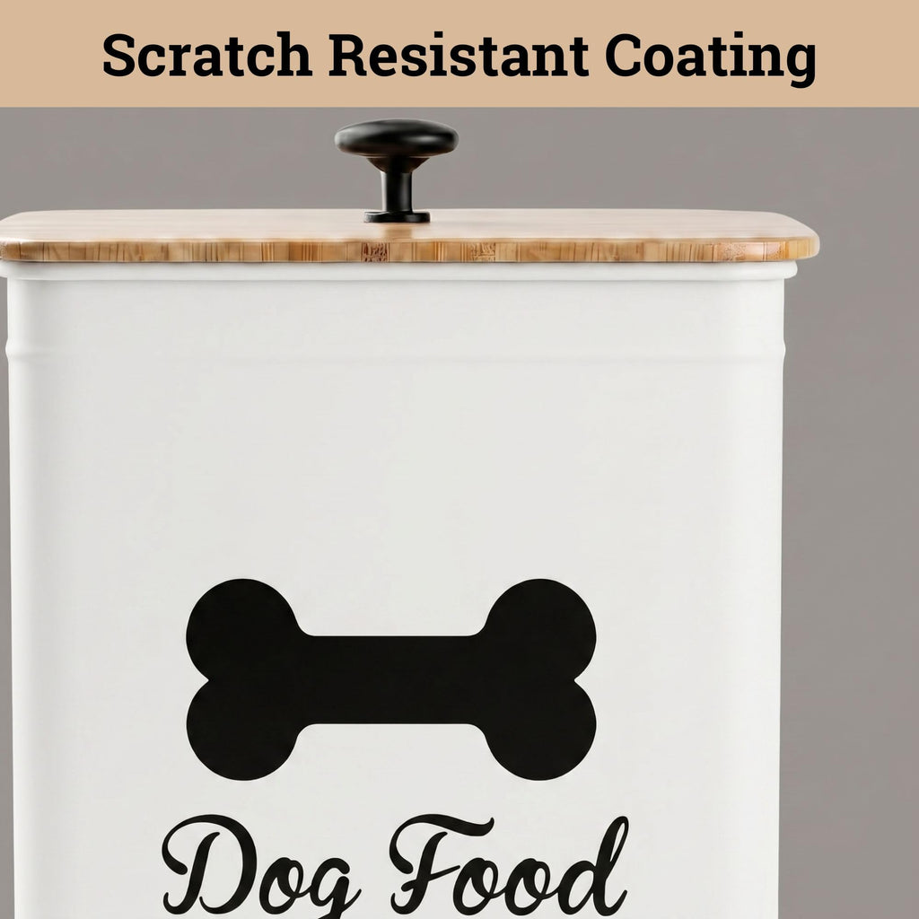 Metal Dog Food Container 5-7lb, 25 Cup w/ Airtight Bamboo Lid, Metal Handle | Pet Jar For Dogs up to 50lbs, Airtight Bamboo Lid, Sturdy Comfortable Metal Handle, Powder Coated Iron, Kibble Storage Bin
