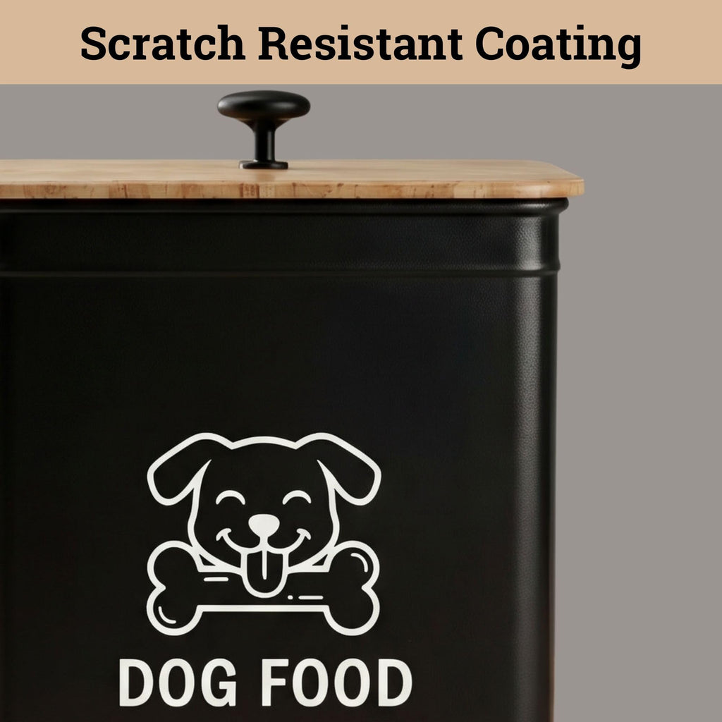 Metal Dog Food Container 5-7lb, 25 Cup w/ Airtight Bamboo Lid, Metal Handle | Pet Jar For Dogs up to 50lbs, Airtight Bamboo Lid, Sturdy Comfortable Metal Handle, Powder Coated Iron, Kibble Storage Bin