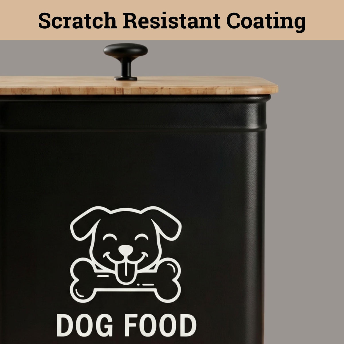Metal Dog Food Container 5-7lb, 25 Cup w/ Airtight Bamboo Lid, Metal Handle | Pet Jar For Dogs up to 50lbs, Airtight Bamboo Lid, Sturdy Comfortable Metal Handle, Powder Coated Iron, Kibble Storage Bin