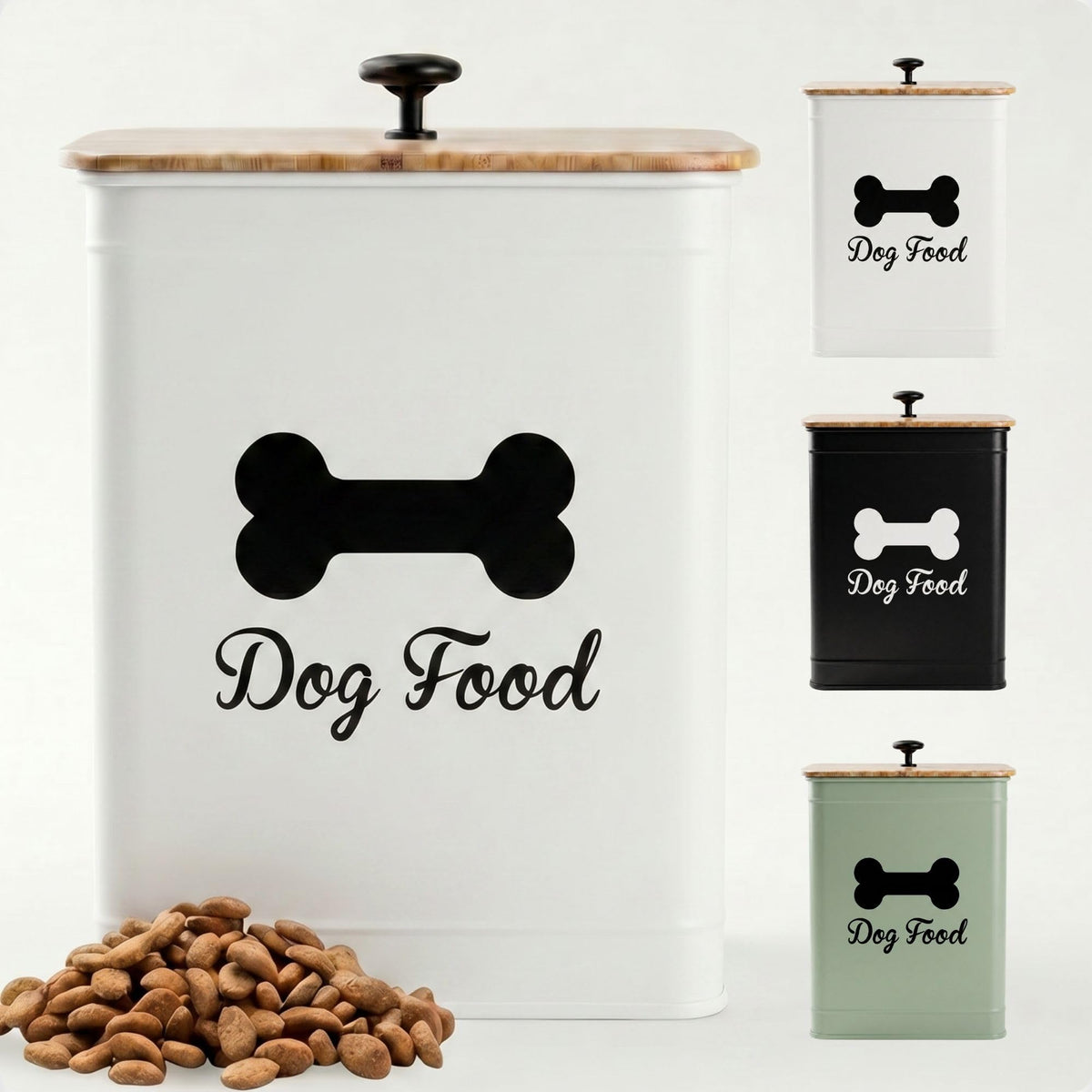 Metal Dog Food Container 5-7lb, 25 Cup w/ Airtight Bamboo Lid, Metal Handle | Pet Jar For Dogs up to 50lbs, Airtight Bamboo Lid, Sturdy Comfortable Metal Handle, Powder Coated Iron, Kibble Storage Bin