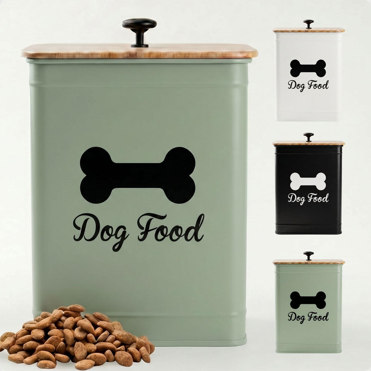 Metal Dog Food Container 5-7lb, 25 Cup w/ Airtight Bamboo Lid, Metal Handle | Pet Jar For Dogs up to 50lbs, Airtight Bamboo Lid, Sturdy Comfortable Metal Handle, Powder Coated Iron, Kibble Storage Bin