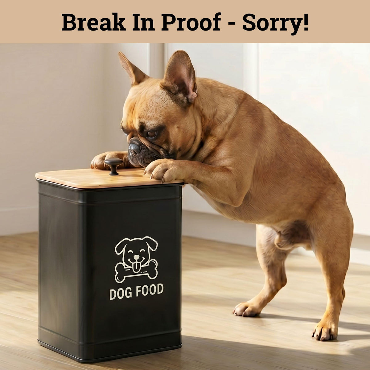 Metal Dog Food Container 5-7lb, 25 Cup w/ Airtight Bamboo Lid, Metal Handle | Pet Jar For Dogs up to 50lbs, Airtight Bamboo Lid, Sturdy Comfortable Metal Handle, Powder Coated Iron, Kibble Storage Bin